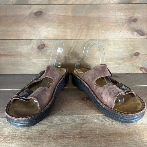 naot mikaela mens size 9 shoes brown leather slip on comfort sandals