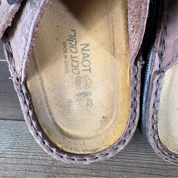 naot mikaela mens size 9 shoes brown leather slip on comfort sandals