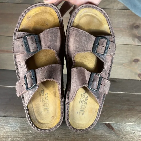 naot mikaela mens size 9 shoes brown leather slip on comfort sandals