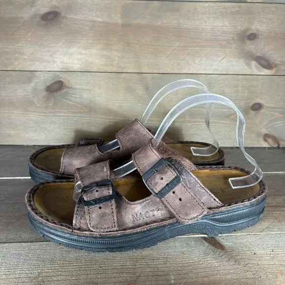 naot mikaela mens size 9 shoes brown leather slip on comfort sandals