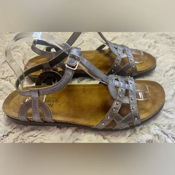 Naot Women's Elinor Leather StrappyStudded Sandals Gunmetal/Pewter Size 9.5