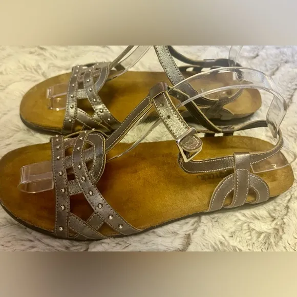 Naot Women's Elinor Leather StrappyStudded Sandals Gunmetal/Pewter Size 9.5