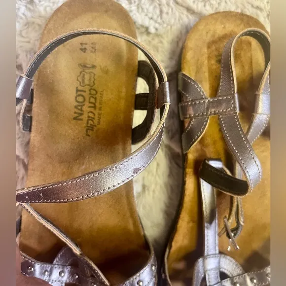 Naot Women's Elinor Leather StrappyStudded Sandals Gunmetal/Pewter Size 9.5