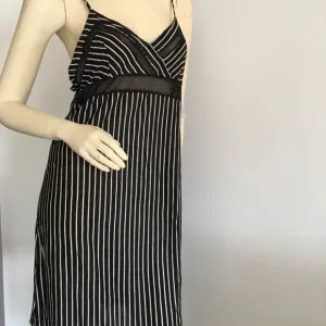 Natori black stripe slip dress with mesh detail
