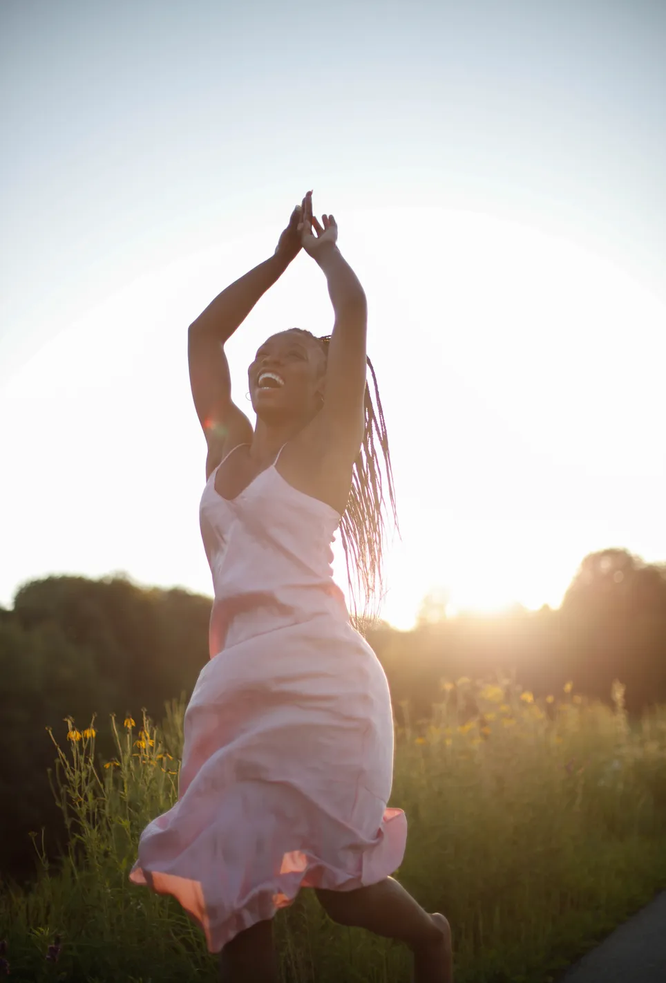 Natural Dyed Prairie Wildrye Slip Dress in Primrose