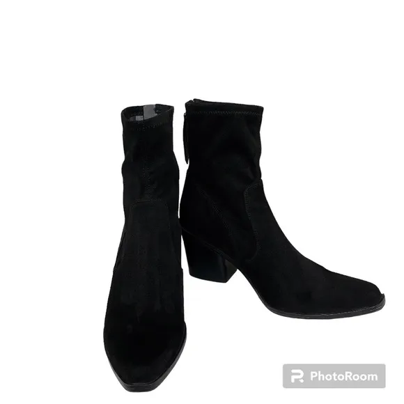 Naturalizer Ella Black Suede Leather Stretch Western Ankle Boots Booties Women 8
