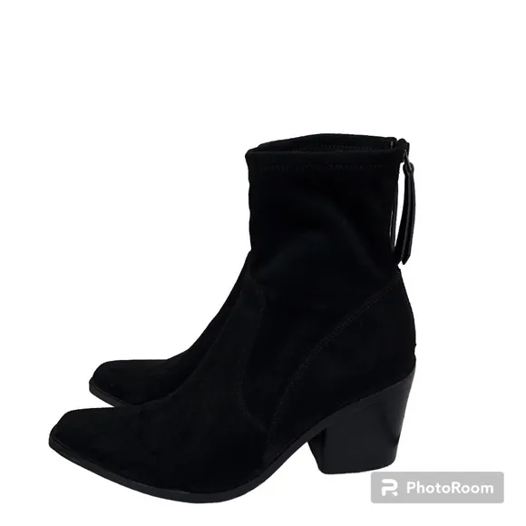 Naturalizer Ella Black Suede Leather Stretch Western Ankle Boots Booties Women 8