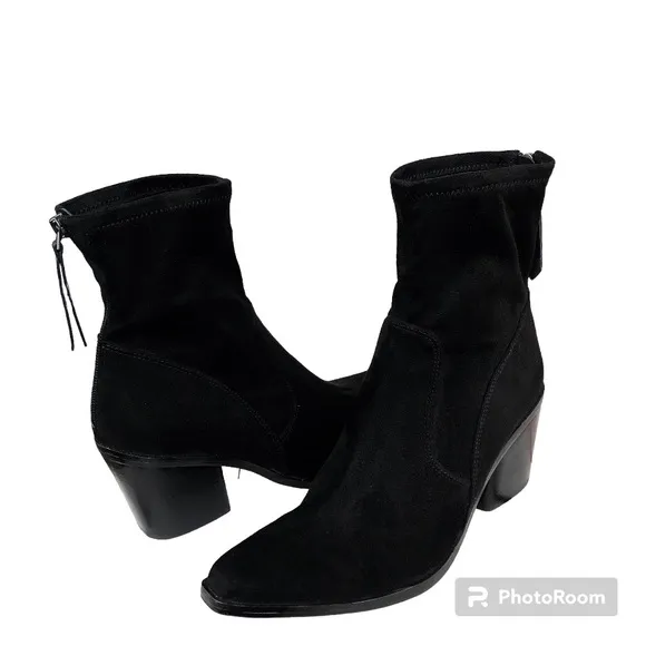Naturalizer Ella Black Suede Leather Stretch Western Ankle Boots Booties Women 8