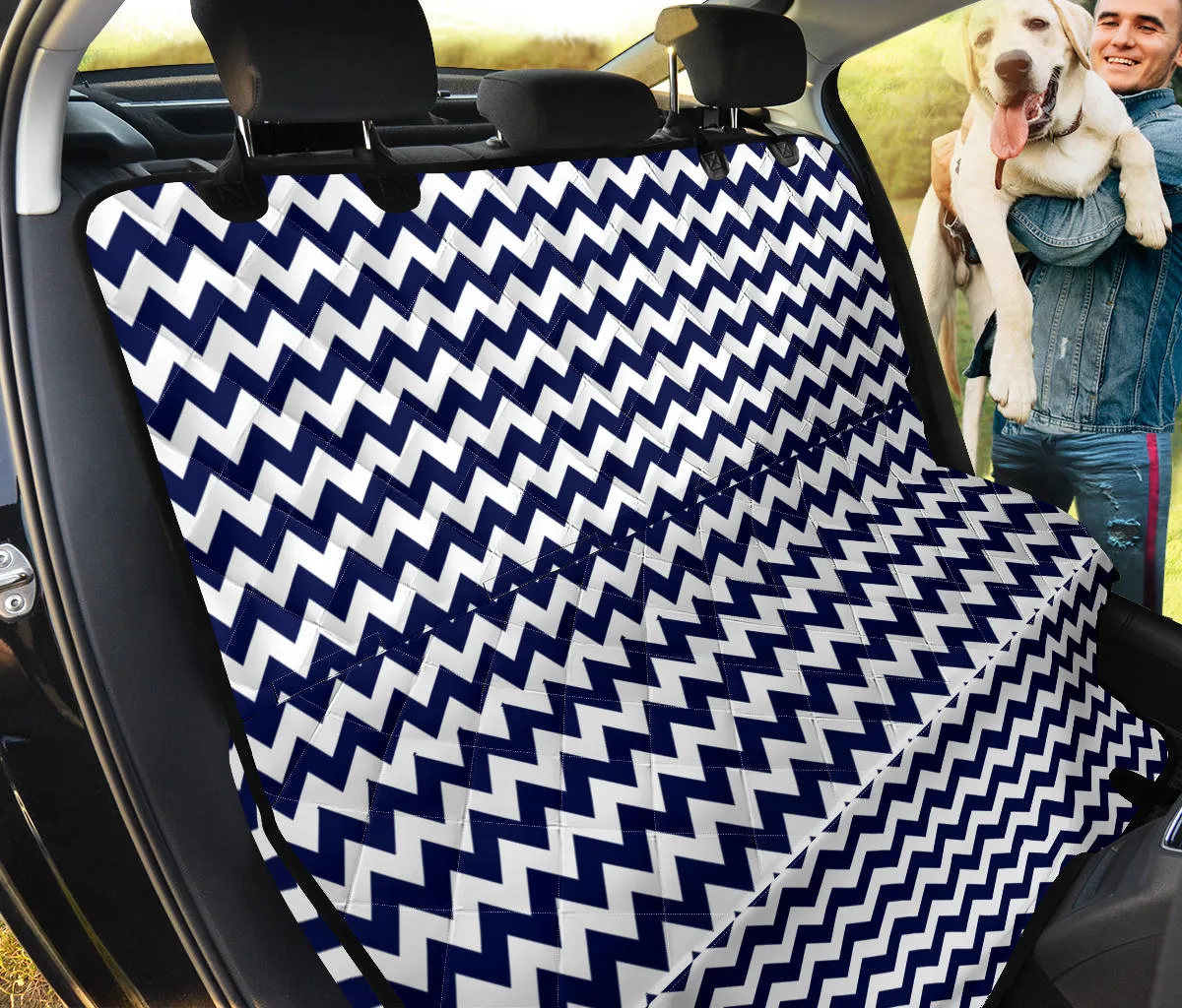 Navy Blue and White Chevron Pattern Pet Bench Seat Cover Protector