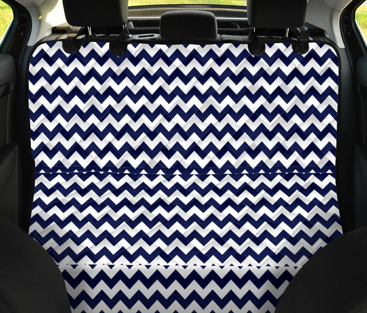 Navy Blue and White Chevron Pattern Pet Bench Seat Cover Protector