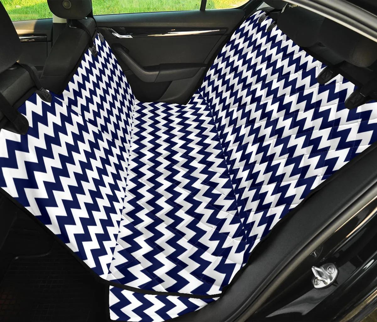 Navy Blue and White Chevron Pattern Pet Bench Seat Cover Protector