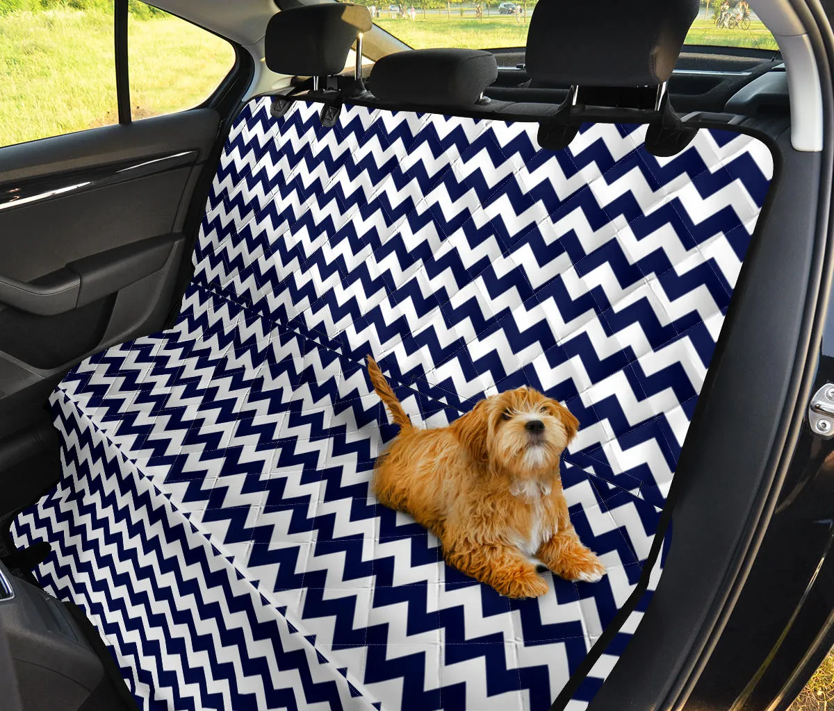 Navy Blue and White Chevron Pattern Pet Bench Seat Cover Protector
