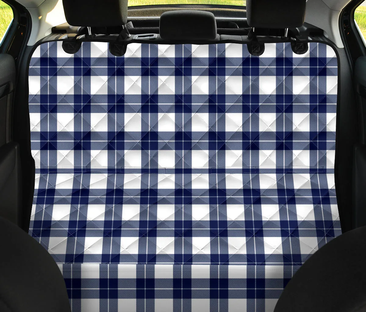 Navy Blue and White Plaid Dog Hammock Back Seat Cover For Pets