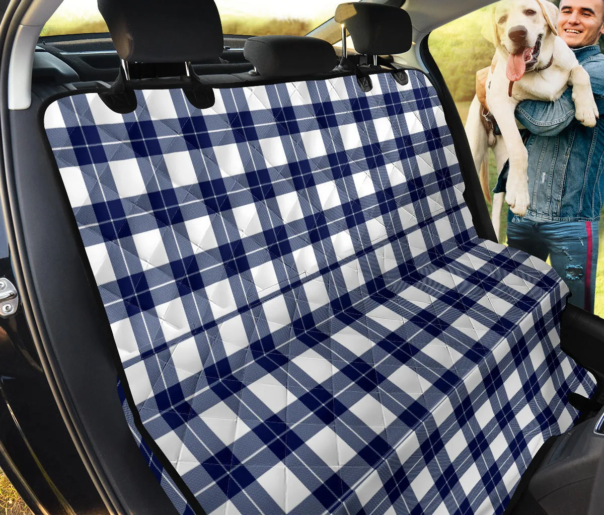 Navy Blue and White Plaid Dog Hammock Back Seat Cover For Pets