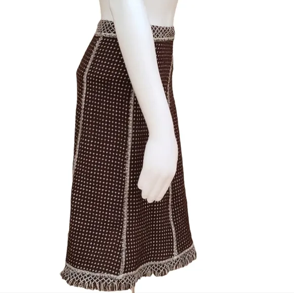 Neesh by DAR Anthropologie Brown Tweed Skirt M Fringe Hem Texured Preppy Boho