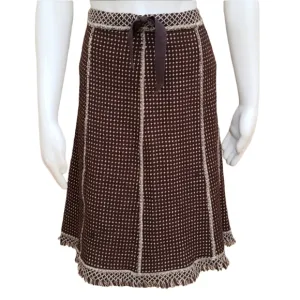 Neesh by DAR Anthropologie Brown Tweed Skirt M Fringe Hem Texured Preppy Boho