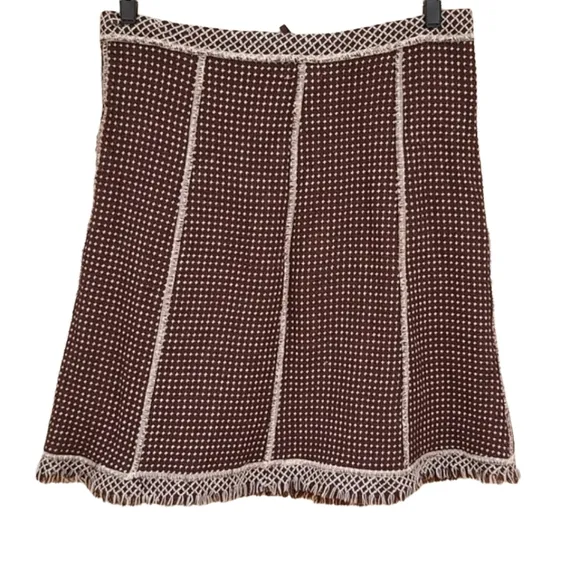 Neesh by DAR Anthropologie Brown Tweed Skirt M Fringe Hem Texured Preppy Boho