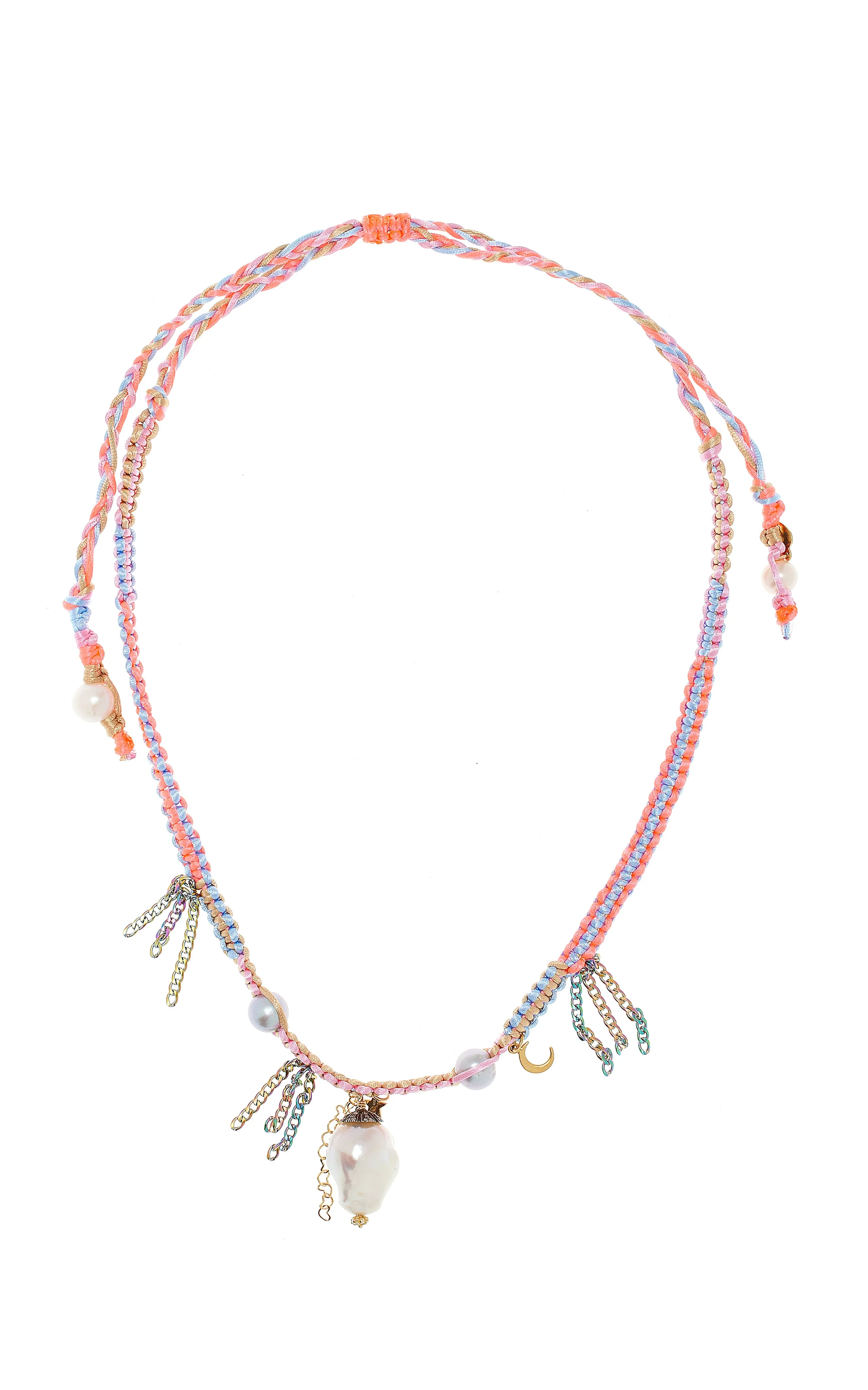 NEON DIAMOND PEARL DAGGER LUCKY CHARM SILK ROCKSTAR NECKLACE
