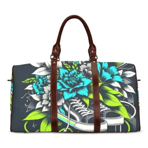 Neon Sneakerhead Flowers Waterproof Duffel Bag – Brown Straps