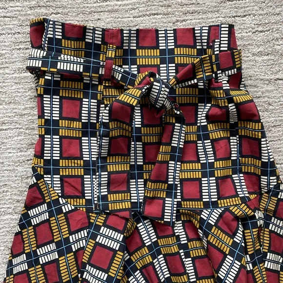 Never A Wallflower Cotton Twill Squares Midi Skirt Drop Waist Belted NWOT XS/S