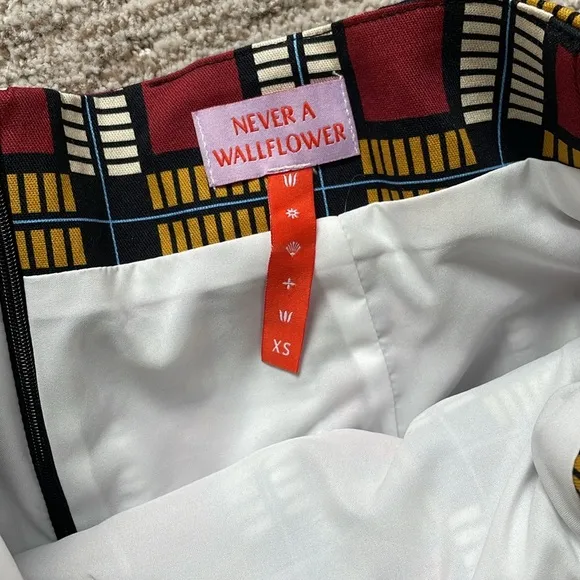 Never A Wallflower Cotton Twill Squares Midi Skirt Drop Waist Belted NWOT XS/S