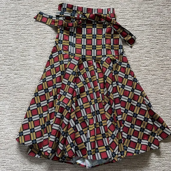 Never A Wallflower Cotton Twill Squares Midi Skirt Drop Waist Belted NWOT XS/S