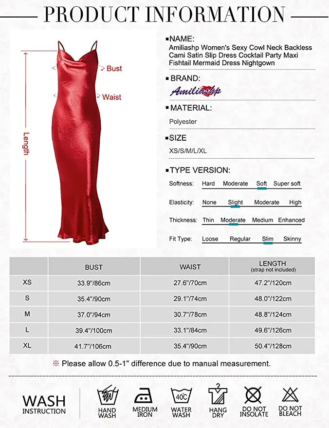 New Amiliashp Women's Sexy Cowl Neck Backless Cami Satin Slip Dress in Red! Sz M!
