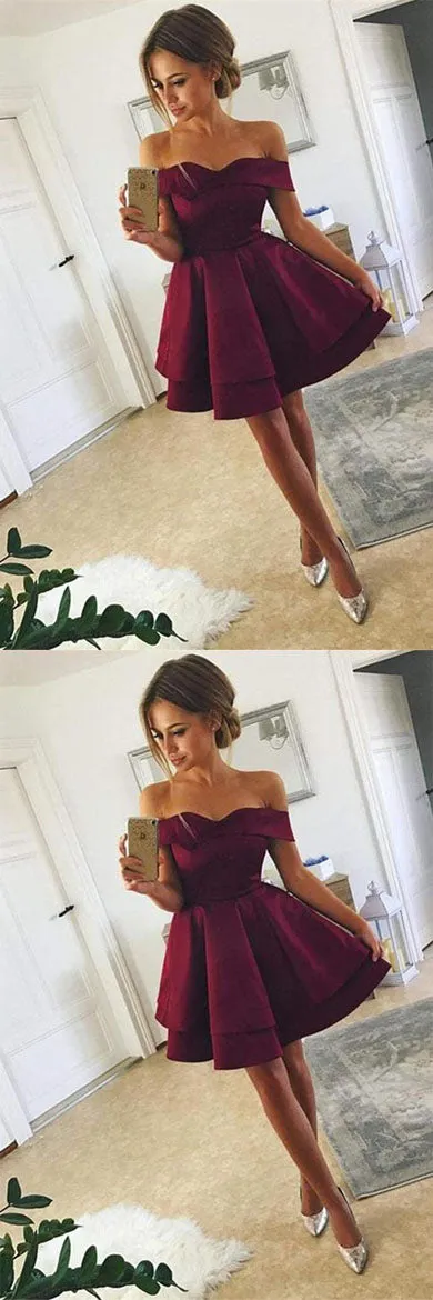 New Arrival Off-shoulder Simple Cute Homecoming Dresses Short Satin Prom Dress, SH407