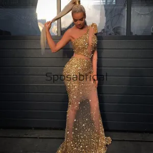 New Arrival One Shoulder Mermaid Formal Elegant Sparkly Modest Prom Dresses, Prom Dress PD1893