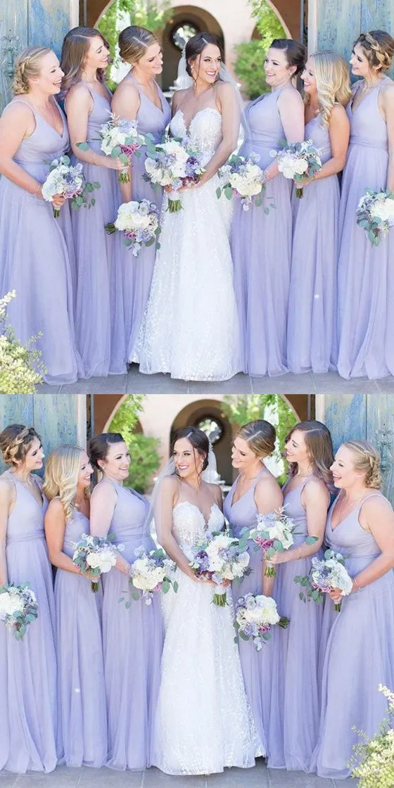 New Arrival Simple V-neck Tulle Cheap Bridesmaid Dresses, BD0532