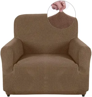 New AUJOY Chair Cover Stretch 1-Piece Couch Slipcover Jacquard Spandex Fabric Sofa Furniture Protector with Anti-Slip Foams (Chair, Light Coffee) Retails $72 