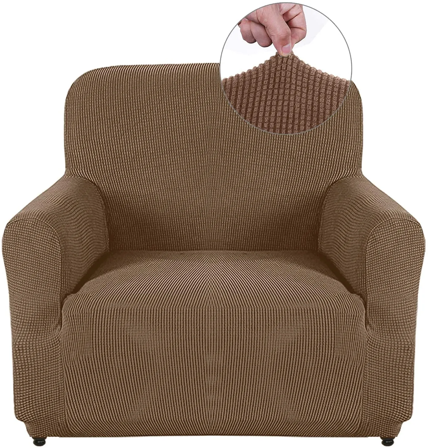 New AUJOY Chair Cover Stretch 1-Piece Couch Slipcover Jacquard Spandex Fabric Sofa Furniture Protector with Anti-Slip Foams (Chair, Light Coffee) Retails $72 