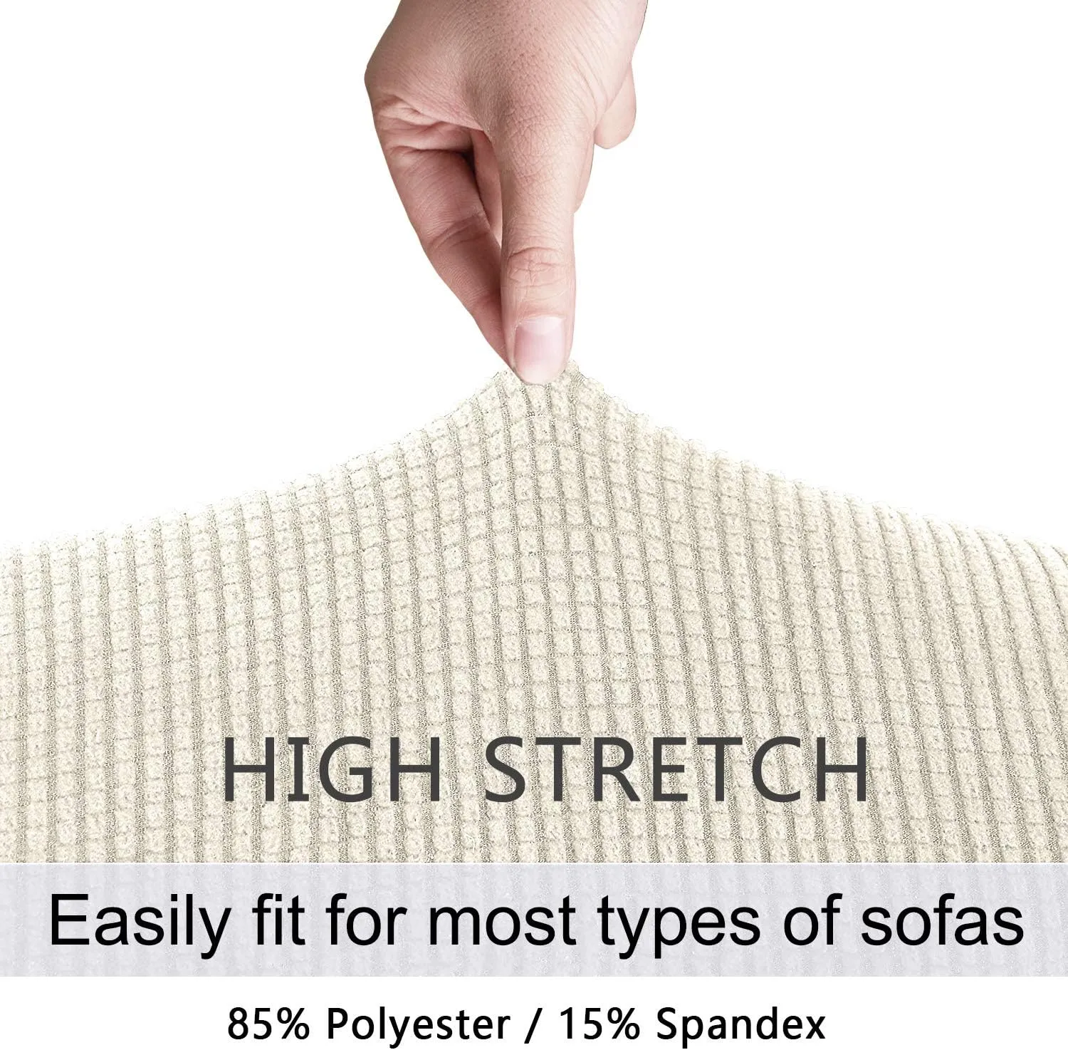 NEW AUJOY Loveseat Cover Stretch 1-Piece Couch Slipcover for 2 Cushion Couch Jacquard Spandex Fabric Sofa Furniture Protector with Anti-Slip Foams (Loveseat, Natural) - Size Medium - Retails $48 