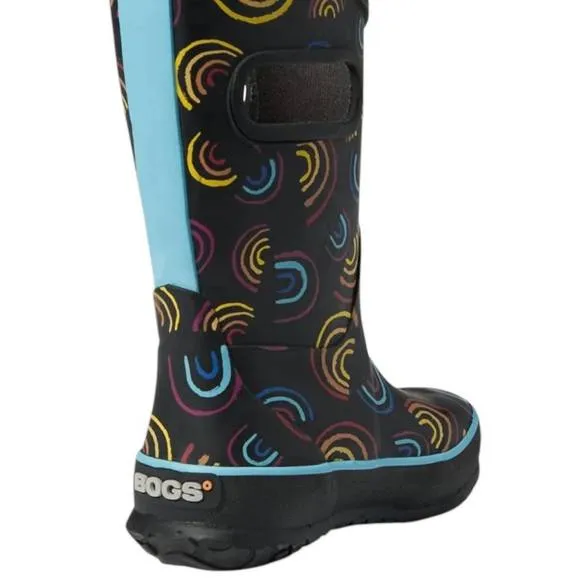 NEW BOGS girl's rainbow rain boots in black