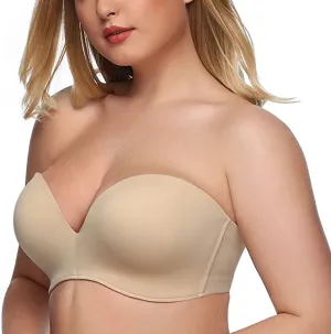 New Exclare Women's Invisible Seamless Anti-Slip Lift Push up Wirefree Strapless Bra, Beige! Sz 36C!