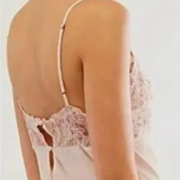 New Free People Midnight Magic Maxi Slip Dress  Pink Beaded Lace Trim Size L