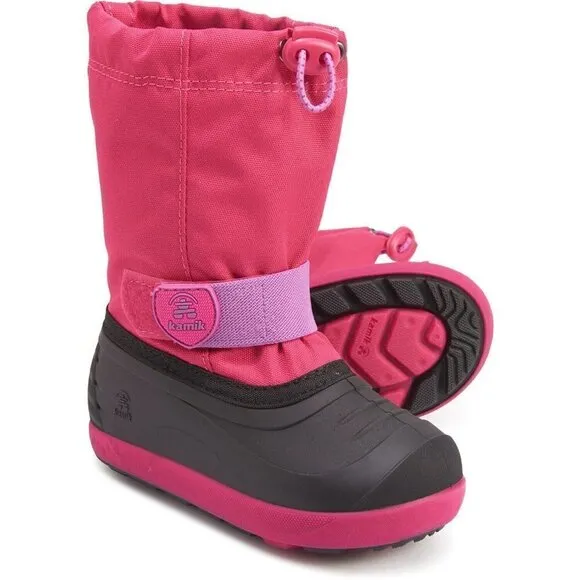NEW Girl's Kamik Snow Boots, Rose/Black, Kids Size 6