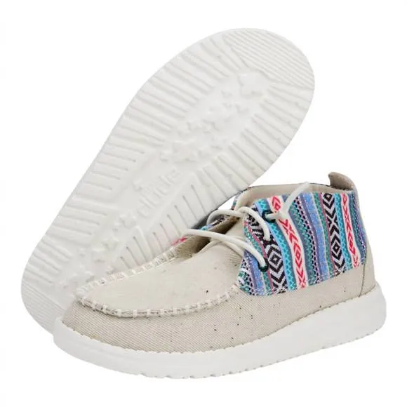 NEW HEY DUDE girl's youth wendy mid boho crafted shoes in light grey/multi