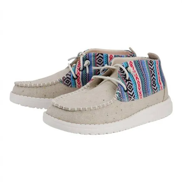 NEW HEY DUDE girl's youth wendy mid boho crafted shoes in light grey/multi
