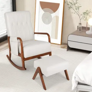 New in box! Costway Rocking Chair with Ottoman Upholstered Fabric Tufted Glider Chair & Footrest Set Retails $350 