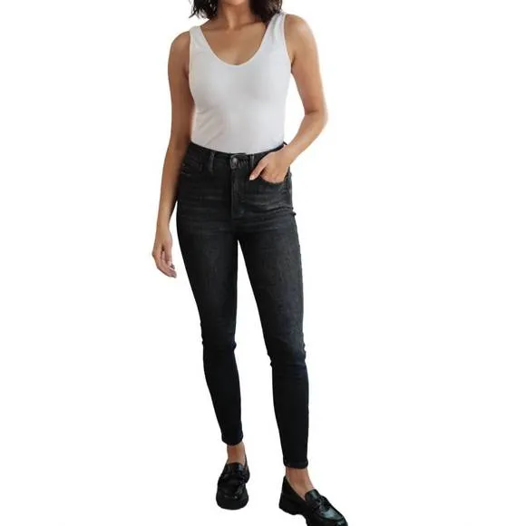 NEW JUDY BLUE high rise control top skinny jeans in washed black