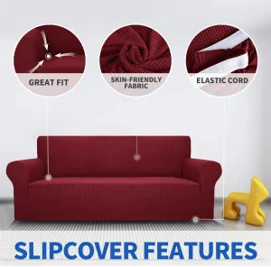 New MAXIJIN Super Stretch Couch Cover for 3 Cushion Couch, 1-Piece Universal Sofa Covers Living Room Jacquard Spandex Furniture Protector Dogs Pet Friendly Fitted Couch Slipcover (Sofa, Wine Red)