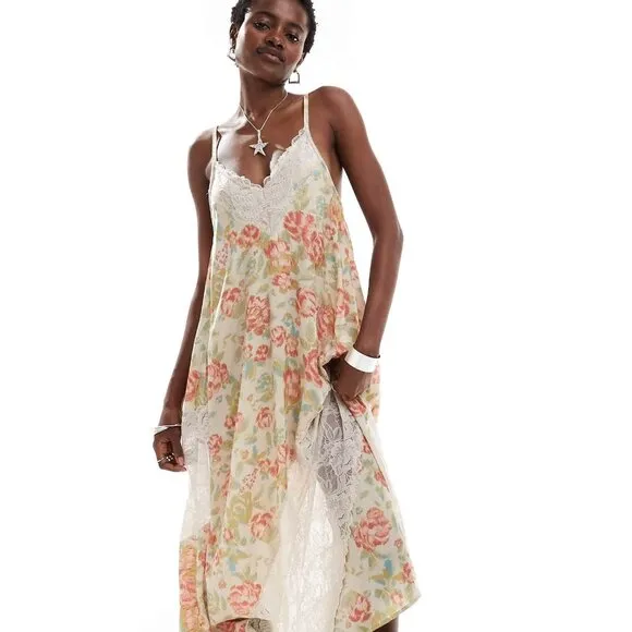 new PEOPLE First Date Printed Maxi Slip Dress Tea Combo (252)