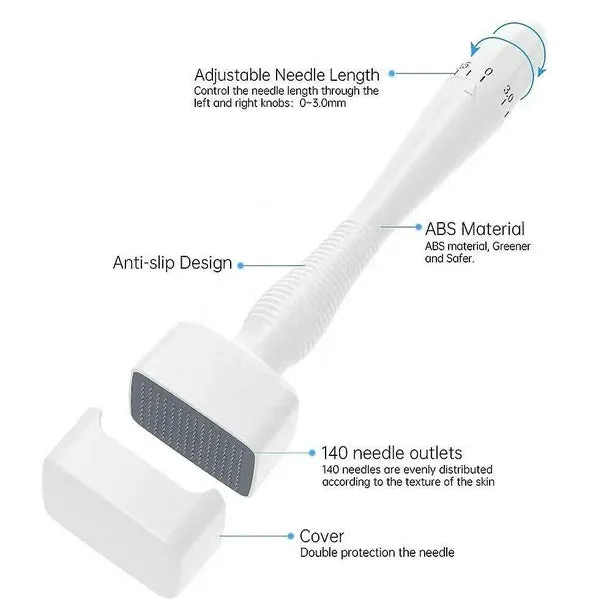 New Retails $67  140 Pins Derma Stamp Tool 0.25-3.0mm Adjustable Roller Microneedle Anti-aging