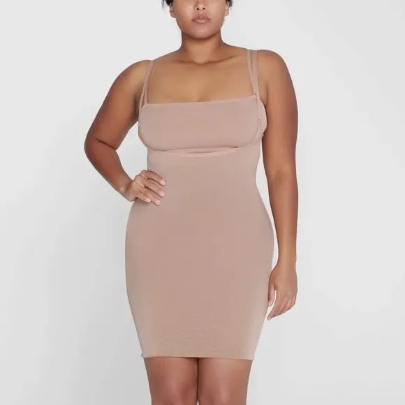 NEW Skims Sz Small Sheer Sculpt Dress in Sienna Tan