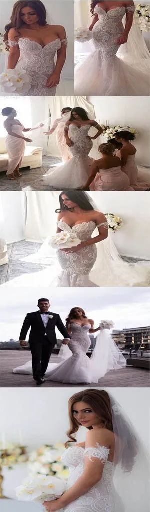 Newest Mermaid Off -Shoulder Lace Tulle White Elegant Formal Lace Charming Wedding Dresses,WDY0158