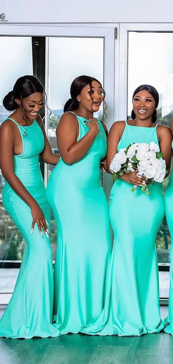 Newest Mermaid Open Back Sleeveless Long Bridesmaid Dresses, BD0036