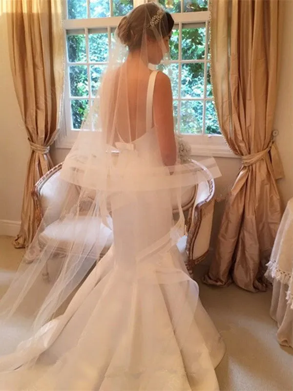 Newest Mermaid V-neck Simple Backless Wedding Dresses With Train, WD0405