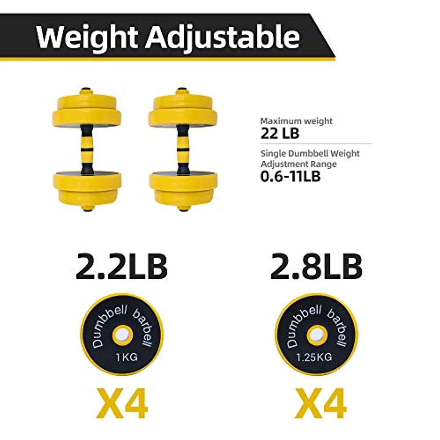 Nice C Adjustable Dumbbell Barbell Weight Pair, Free Weights 2-in-1 Set, Non-Slip Neoprene Hand, All-Purpose, Home, Gym, Office