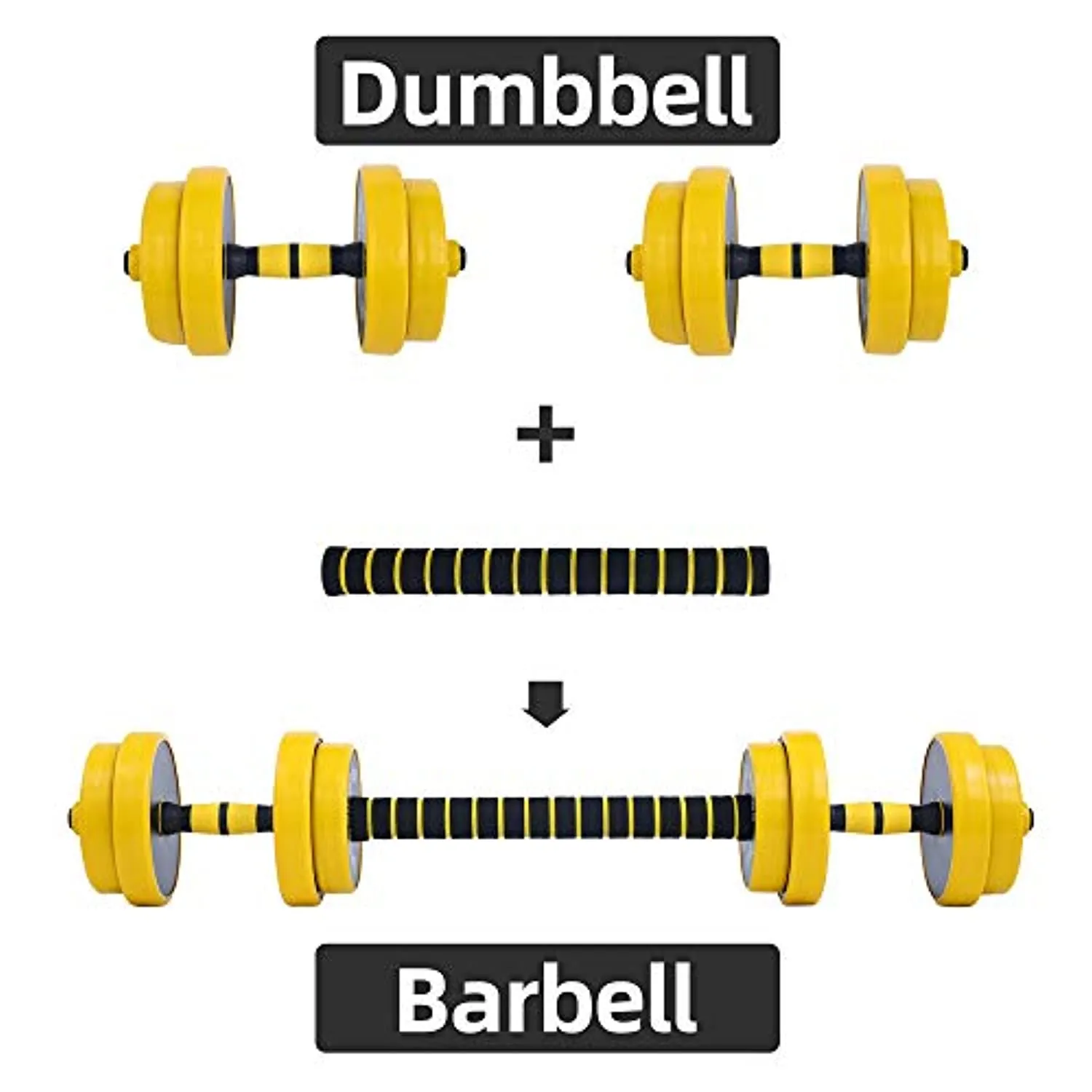 Nice C Adjustable Dumbbell Barbell Weight Pair, Free Weights 2-in-1 Set, Non-Slip Neoprene Hand, All-Purpose, Home, Gym, Office